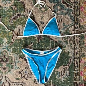 Women's Wild Fable Blue and White Contrast Triangle High Leg Bikini Set
